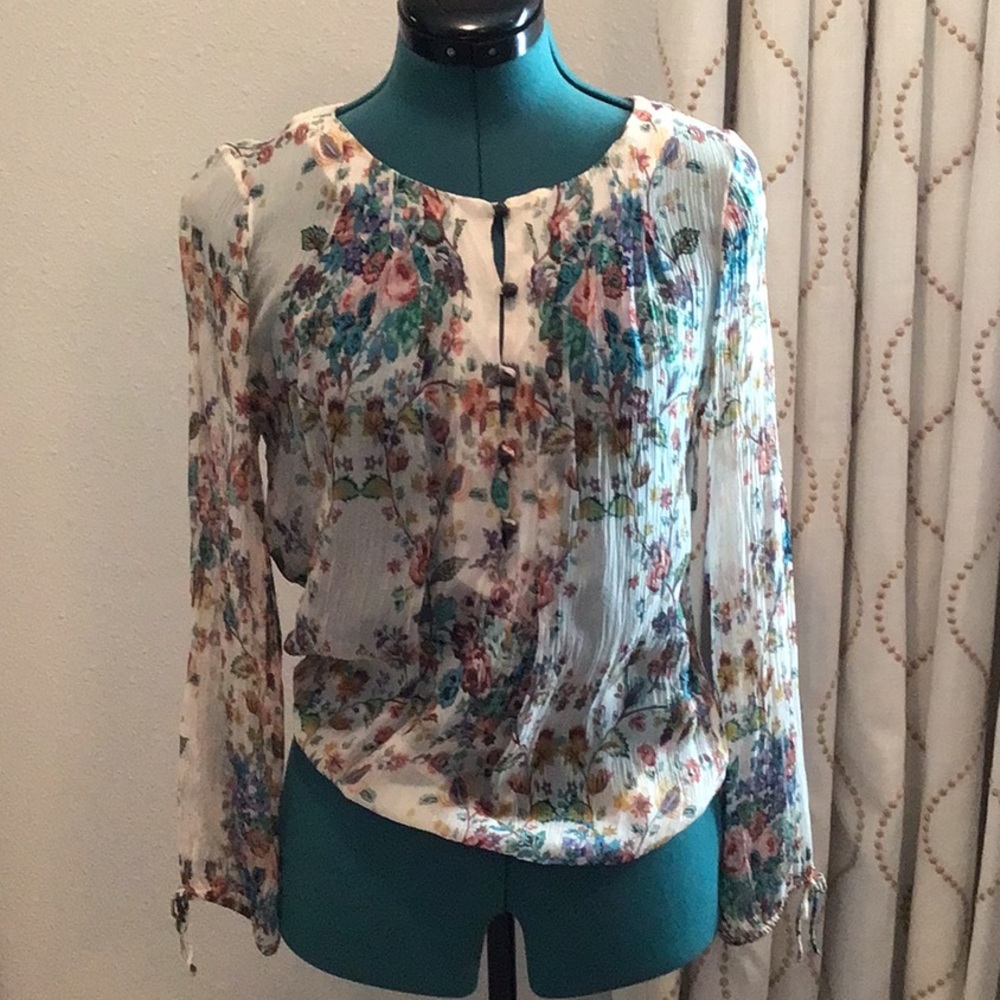 Lucky Brand sheer peasant blouse size S